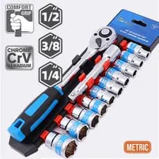 Jogo De Soquete Sextavado 1/2 Catraca 12 Peças 10 a 24mm com Extensão