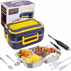 Marmita Elétrica Carro Casa Portátil Bivolt Automática 110v/ 220v E 12V/24V ( Electric Lunch Box) - Aço Inox SUS 304