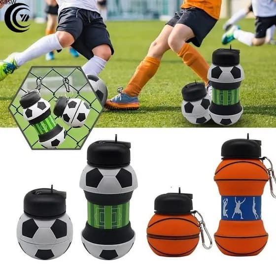 Garrafa 500ML Dobrável Eco Silicone Retrátil Bolas De Futebol garrafa de esportes Ar Livre infantil
