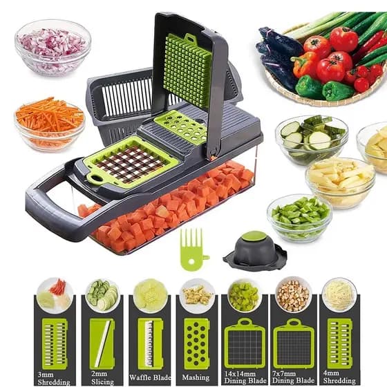 Cortador Multifuncional 16 em 1 - Fatiador Profissional para Verduras, Frutas e Legumes