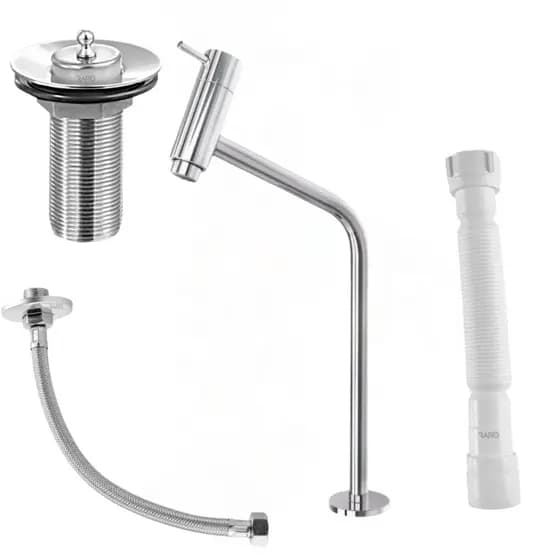 Kit Banheiro Torneira Alta Metal Cromada + Válvula + Engate 60cm + Sifão Universal Completo Premium