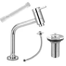 Conjunto Torneira Metal Banheiro Lavatório Baixa Cromada Link + Válvula + Engate + Sifão Completo