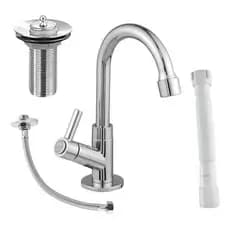 Kit Torneira 1198 Abs + Valvula Pia + Sifão Branco + Engate Inox Flexível Pronto Para Instalação