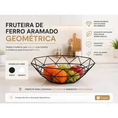 Fruteira de Ferro Aramado Geométrica Decorativa Moderna Preta/Branca para Cozinha
