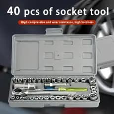 Kit De Ferramentas 40 Peças Cinzenta/Preta Jogo De Soquetes Chave Catraca Reversível Com Maleta Jogo Completo