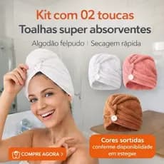 Kit 02 Toalha Touca de Cabelo 100% Algodão Felpuda Alta Absorção