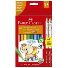 LÁPIS DE COR JUMBO TRIANGULAR FABER-CASTELL COM 12 CORES + 2 LÁPIS GRAFITE 2B