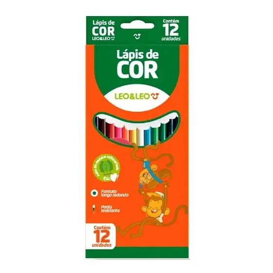 LAPIS DE COR LEO E LEO 12 CORES SEXTAVADO ESCOLAR CORES VIVAS