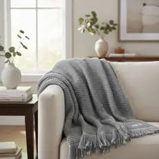 Manta Sofa Piquet Cinza 2,00x1,50m Gigante Grossa Decorativa 100% Algodão Capa Protetora