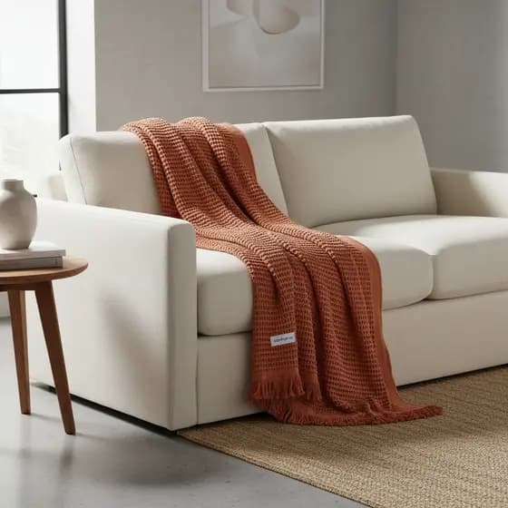 Manta Sofa Piquet Terracota 2,20x2,50m Gigante Grossa Decorativa 100% Algodão Capa Protetora