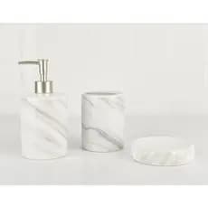Kit De Banheiro Marmorizado 3 peças de Cerâmica Marble Mármore Saboneteira Dispenser Porta Escova