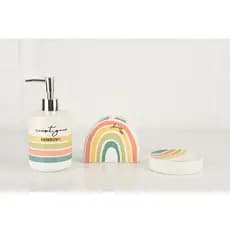Kit De Banheiro Arco-Íris com 3 Peças de Cerâmica Seanite Saboneteira Pasta Escova Dental Dente