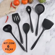 Kit Utensílios de Cozinha Silicone 6 Peças Antiaderente Resistente ao Calor Espátulas