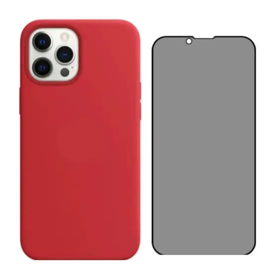 Capa Capinha Para iPhone 12/12 Pro Vermelho Aveludada + Película Privacidade
