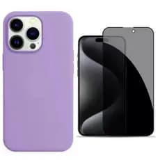 Capa Capinha Para iPhone 15 Pro Max Lilás Aveludada + Película Privacidade