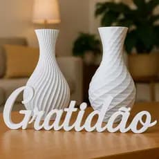 Vasos Decorativos Com a Opção de Palavra Gratidão 3D | Decoração Sala Moderna Branco | Enfeite Mesa Aparador Presente