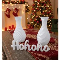 Natal Kit Decoração Letreiro Papai Noel HO HO HO 2 Vasos Geometricos