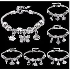 [kit 1~6]Pulseira Berloques Prateada Estilo Feminina Presente