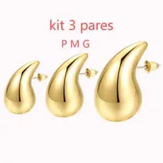 kit 3 pares brincos de gota d'água dourados E prata Folheados