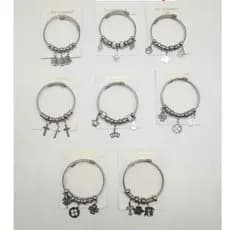 Aço Pulseiras Pingente Feminina com Berloques  Prata Aço inoxidável