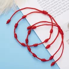 Kit 2 Pulseira Vermelha 7 Nós de Proteção - Kabbalah/ Cabala - Adulto Ajustável Estilo de casal