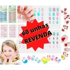 Kit 60 Unhas Postiça Infantil 5 Caixas （1caixa com 12 unhas）Contém Comprimidos de cola sólida-