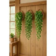 3 Arranjos Completos Linda Decoração Contem 6 cordão De Flores + 3 Vasos Trançados Fibra Sintética