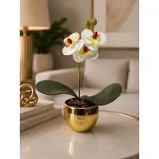 Vasinho Decorativo Dourado Com Mini Orquídea Artificial Para Sala E Escritório 2026
