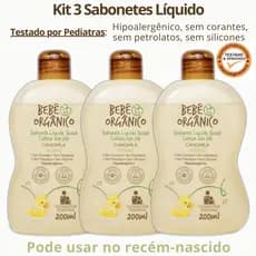 Kit 03 Sabonetes Líquidos CAMOMILA VEGANO da Bebê Orgânico Recém-Nascido Acalma e Nutre 200 ml Cada