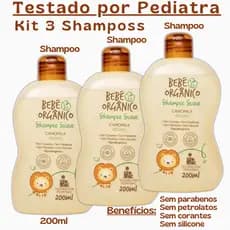KIT 3 Shampoos Camomila - Bebê Orgânico Cuidado Natural 200 ml
