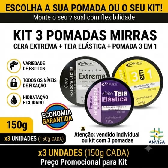 Mirras pomada Modeladora Finalizadora cera Fixadora Capilar Profissional 150g