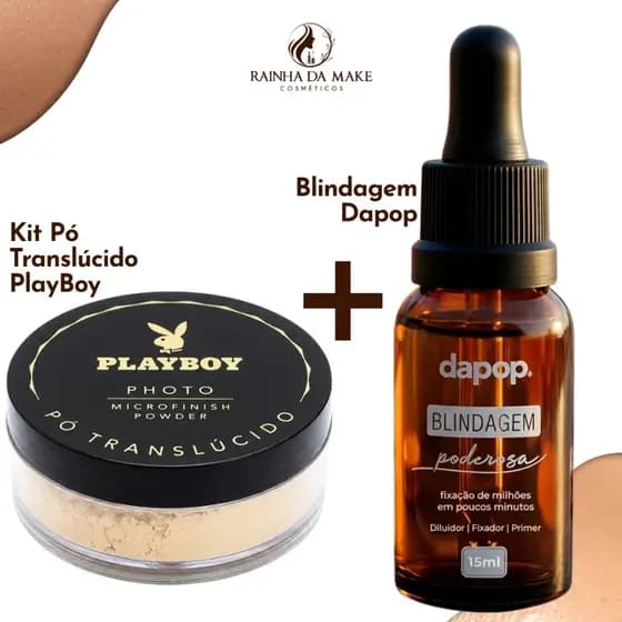 Kit Pó Translucido Microfinish Playboy + Blindagem Maquiagem Dapop 15ml 3 em 1 Fixação Matte