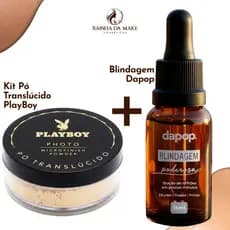 Kit Pó Translucido Microfinish Playboy + Blindagem Maquiagem Dapop 15ml 3 em 1 Fixação Matte