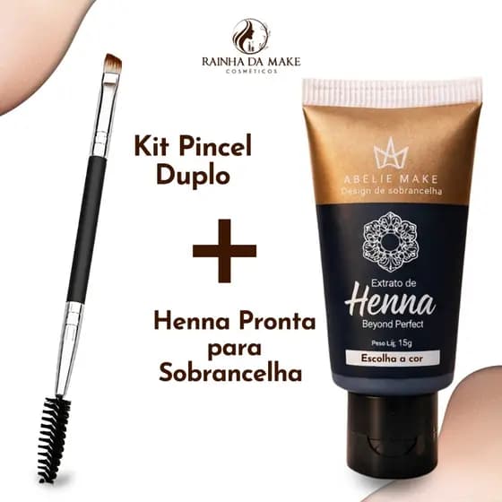 Kit Henna Pronta Para Sobrancelha 15g + Pincel Duplo Profissional Longa Duração
