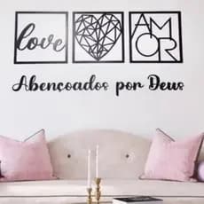 KIT 3 Quadros Abençoados por Deus, Love e Coração Geométrico Amor