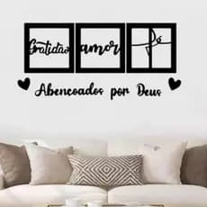 Quadro Decorativo Fe ,Amor e Gratidao + Frase Abençoados por Deus