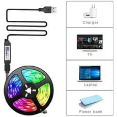 Fita LED USB 5050 RGB Colorida 2 Metros Fundo TV PC Mesa Gamer CPU Com Controle 16 Cores