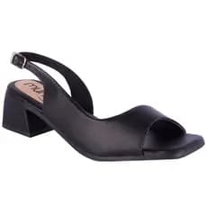 Sandália Feminina Salto Geometrico Peep Toe Slingback Bico Quadrado