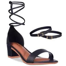 Sandália Feminina Salto Grosso Moda  Amarração Sintético Tendencia Promoção