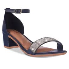 Saltinho Sandália Feminina Salto Grosso Brilho Strass Confortável Moda Tendencia Promoção