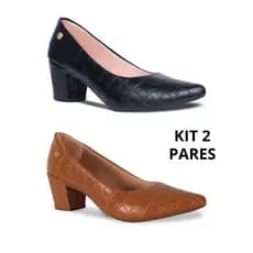Kit 2 Sapato Social Scarpin Feminino Croco Salto Baixo e Grosso Confortável