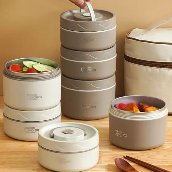 Lancheira Térmica Portátil De Aço Inoxidável 304 Com Bolsa De Grande Capacidade Caixa Multicamadas Bento BPA Free Food