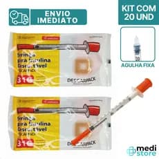 Kit com 20 - Seringa de Insulina Botox 1mL com Agulha Fixa Ultrafina 6 X 25mm 31g Descarpack