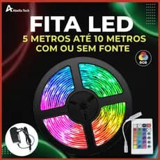 5M Fita LED 5050 SUPER LED ULTRA RGB 12V 300 LEDS FITA + CONTROLE + FONTE | 16 CORES IP20