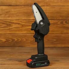 Mini Motosserra Elétrica 48V Portátil, Bateria Lítio, Sem Fio, 4 Polegadas, Carregador Bivolt