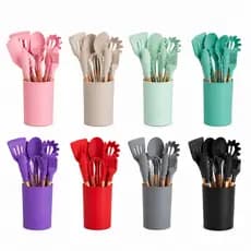 Kit Cozinha Silicone 12 Peças Cabo Madeira Livre BPA Chef