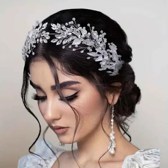 Tiara de Strass PRATA Feita à Mão com Folhas  - Acessório de Cabelo de Cristal de Liga para Casamento