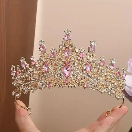 Coroa de Diamante Rosa Elegante PRINCESA RAINHA - Perfeita para Festas e Aniversários- Peça de Cabeça