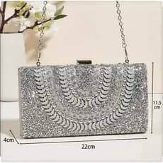 Bolsa PRATA de Festa Luxuosa com Brilho para Casamento e Jantares Clutch Feminina com Alça Y1055
