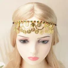 Tiara de disco de metal dourado no estilo luxuoso do Oriente Médio, acessório étnico para a testa com faixa elástica